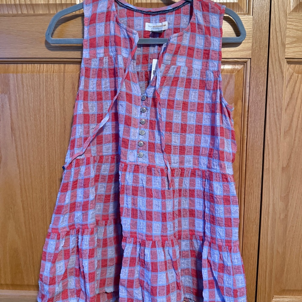 Anthropologie Pilcro & the Letterpress Neve tiered blouse in a red and blue gi